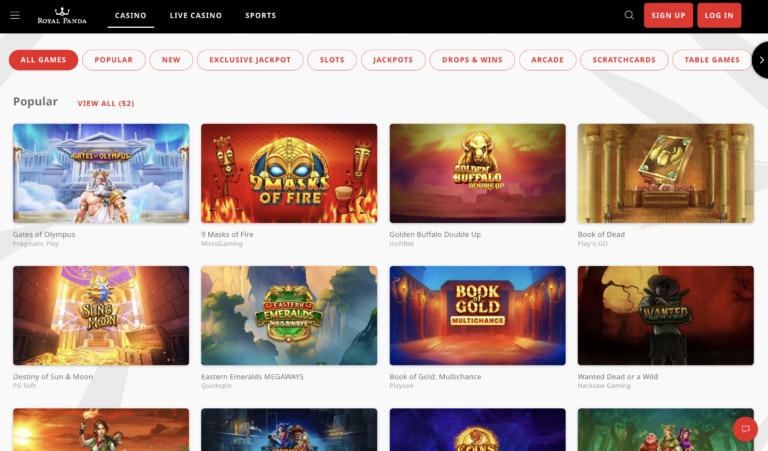 casino games on royal panda