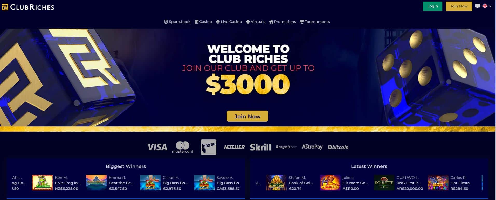 Club Riches Casino Review » 100% up to $1000 + 100 FS