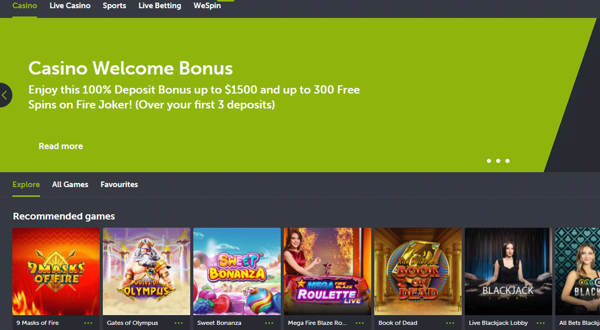 ComeOn Casino » 100% up to $1500 + 300 Free Spins