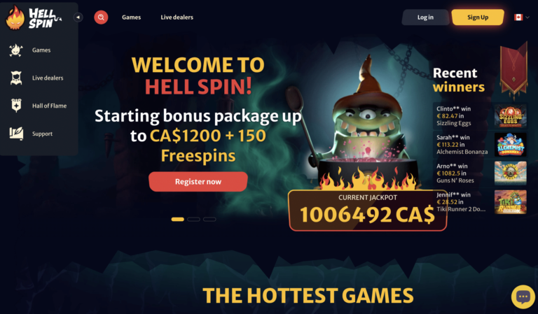 hellspin casino welcome page