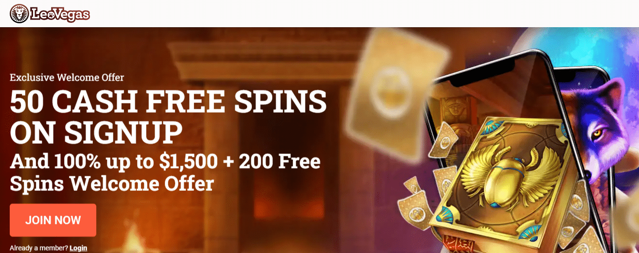 Get 50 Free Spins on Sign Up at LeoVegas Casino