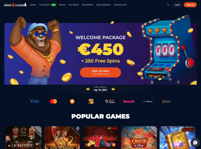 nine casino welcome page