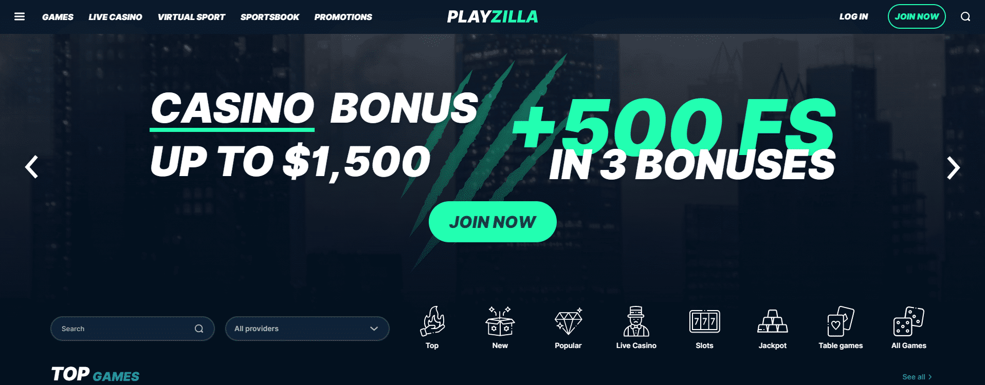 Playzilla Casino Homepage