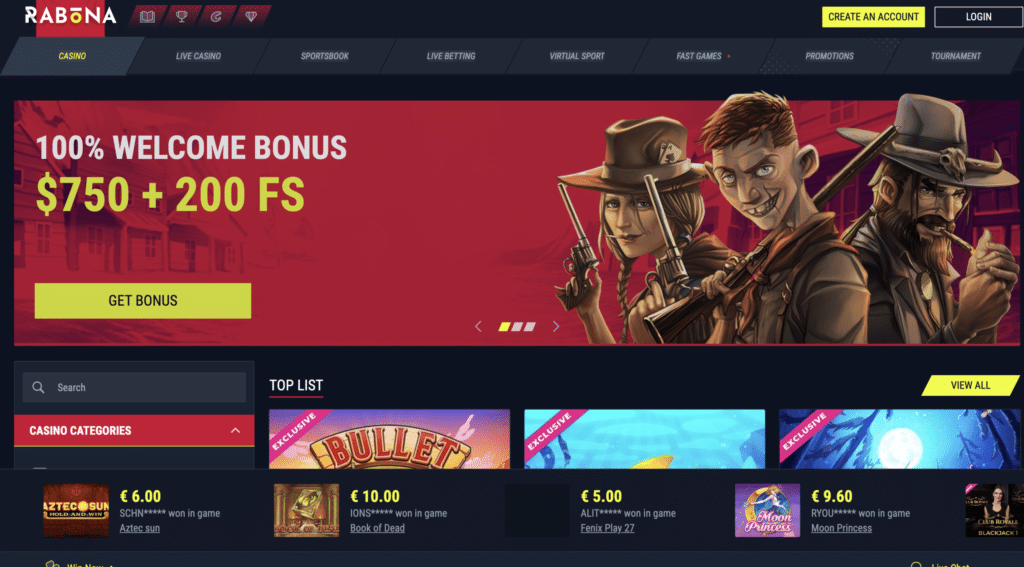 Rabona Casino Review » Claim 100% Stakeback up to €150