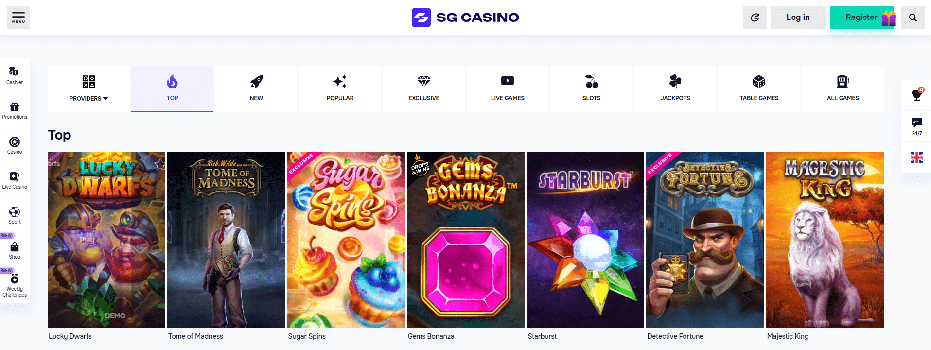 SG Casino homepage