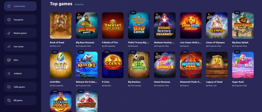 spinaway casino games library
